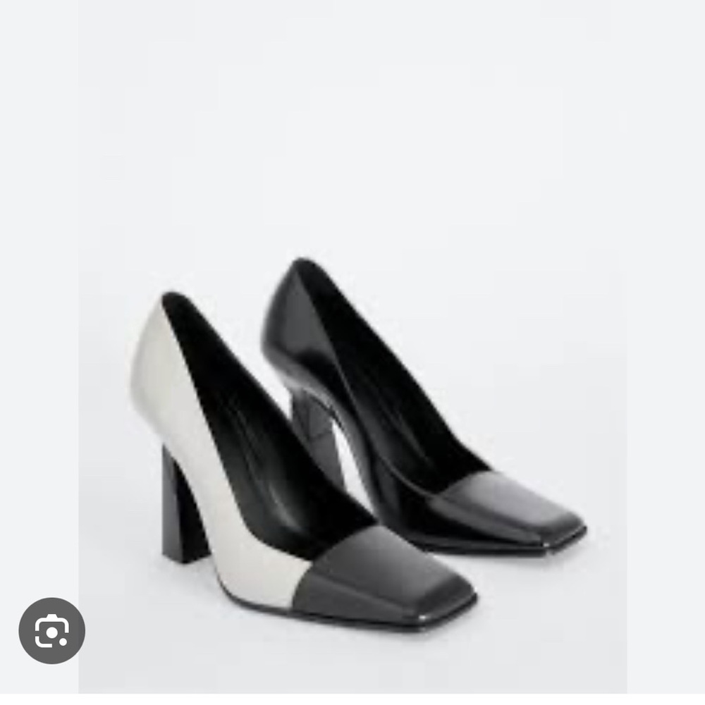 Mango Atila cream/black stacked heel